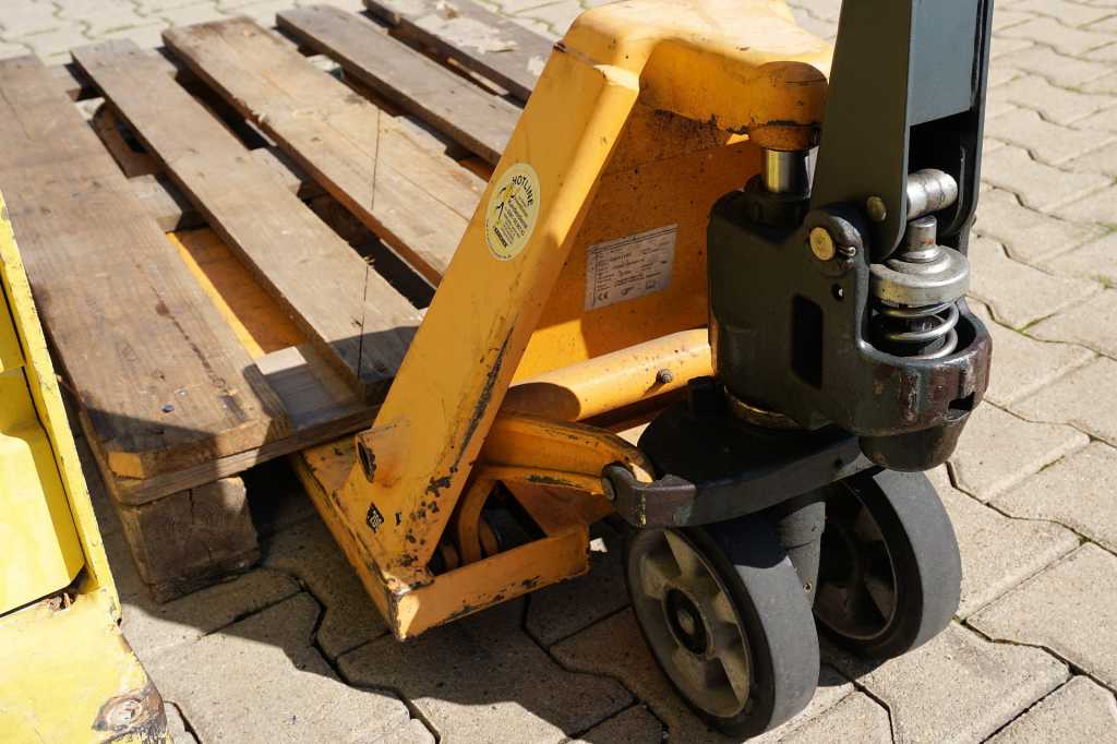 Yellow Pallet Truck with Wooden Pallet