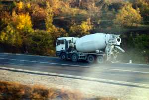 Cement mixer driving over road